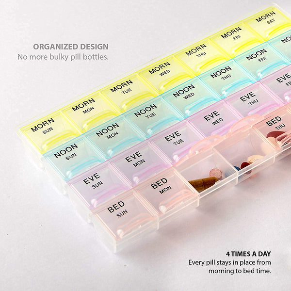 0383 Pill Case- 4 Row 28 Squares Weekly 7 Days Tablet Box Holder Medicine Storage Organizer Container
