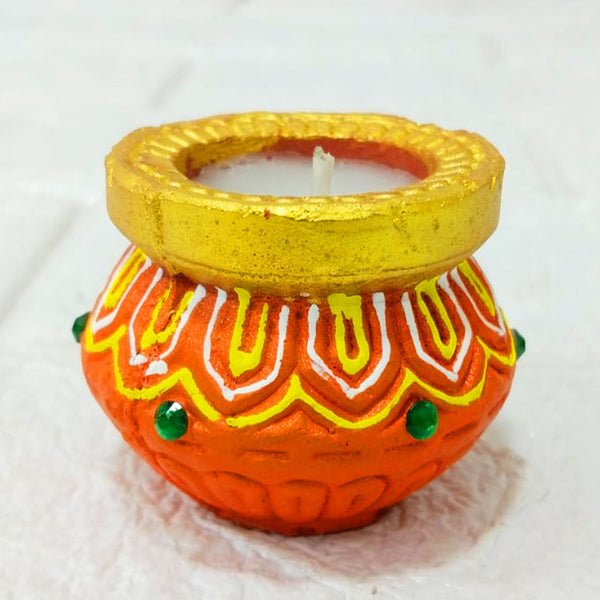 Di0384 Handcrafted Diwali Matka Style Wax Diyas – Multidesign Colorful