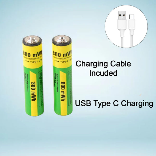 15494 AAA Rechargeable 800 mWh Batteries With Recharging Cable (2 Pc Set)