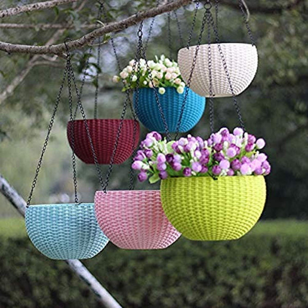 3297 Plastic Hanging Flower Pot with Chain Plant Container Set