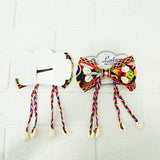 Di0040 Navratri MIx Design Embroidered Bow Hair Clip with Mirror Work & Hanging Shell Beads