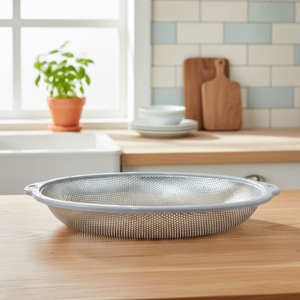 TM0003 Mix Stainless Steel Perforated Strainer Basket with Pink Plastic Rim - Small