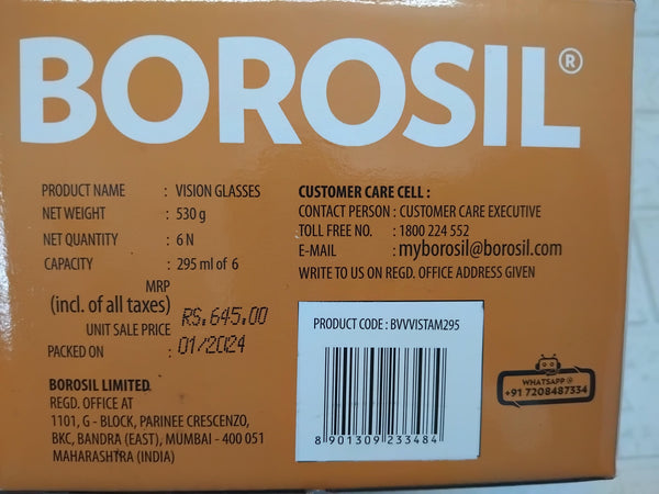 AM3678 Borosil Artisan Vista 295ml Glass Medium 6Pcs Set(BVVVISTAM295)