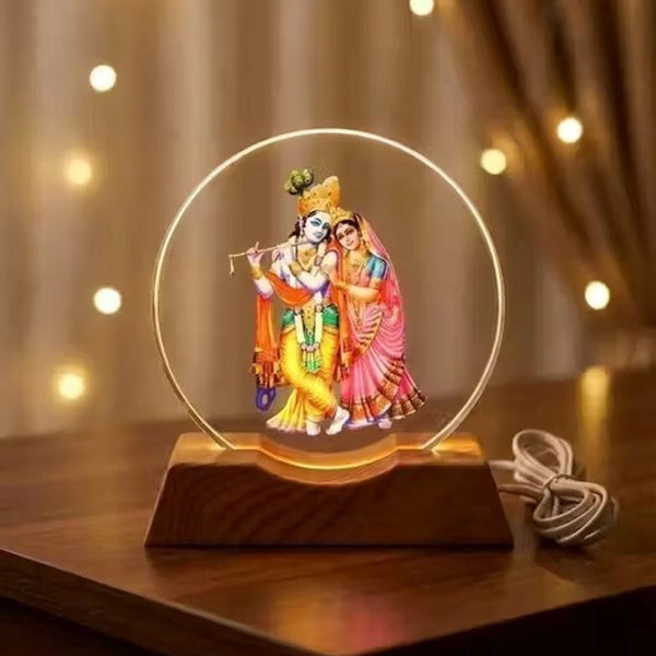 A06886 3D Acrylic Crystal LED Night Light Lamp with Wooden Base