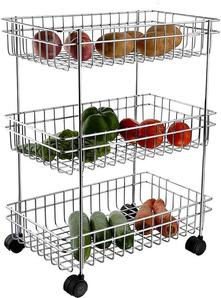 AM3356 Stainless Steel Vegetable Storage Rack Shelf Trolley 3 Layer