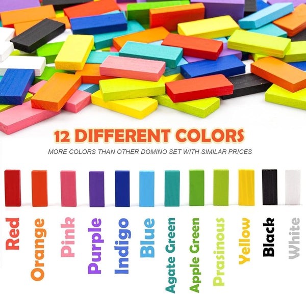 A07129 Wudly Stack & Tumble Dominos – 120 Pcs Natural Wood Colorful Blocks