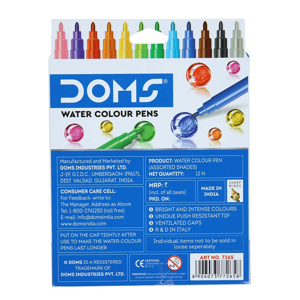 AM0491 Doms Aqua Non-Toxic Watercolour Sketch Pen Set in Display Pack (12 Assorted Shades)