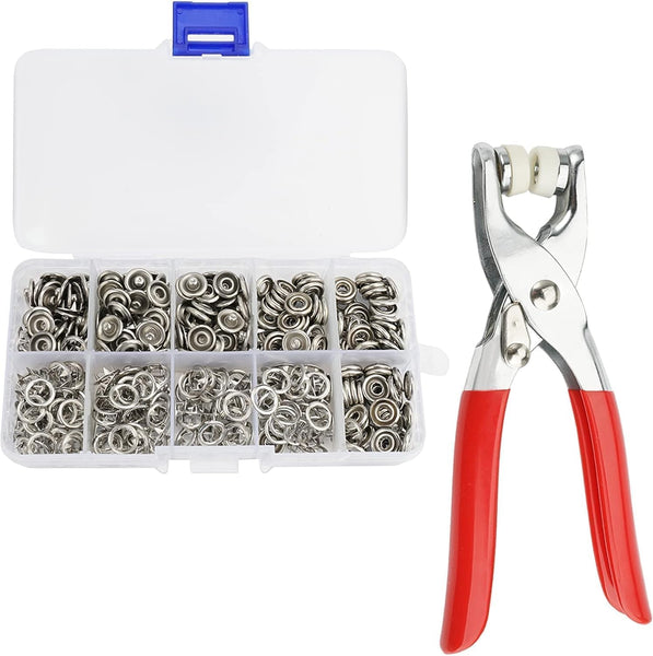 3104 (100 Sets) Silver Button Premium Snap Buttons With Metal Copper Hand Pressure Pliers