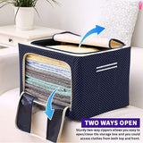 AM7717 Foldable Steel Frame Cloth Organizer for Wardrobe Organizer for Storage Sarees, Shirts, Blankets, Clothes Storage Box with Handle