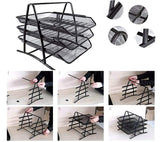 3058 Metal Mesh 4 Tier Paper Tray Organizer For Desk Stackable File Rack