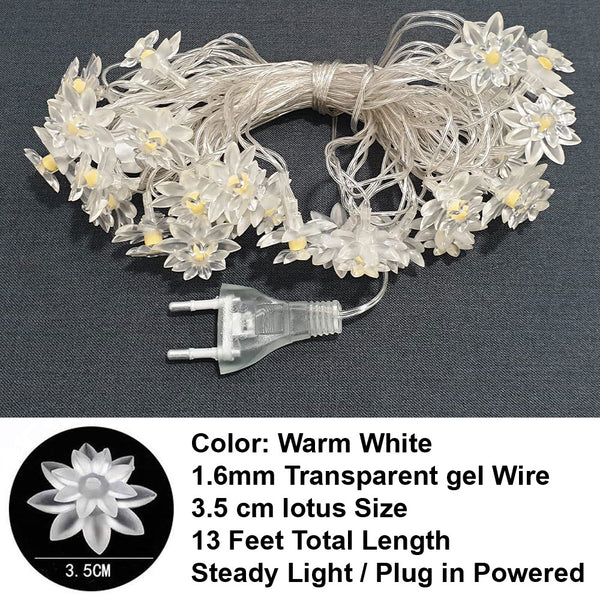 3394 14 LED Double Lotus Flower Fairy String Lights for Home Decoration 10 Feet (Warm White)