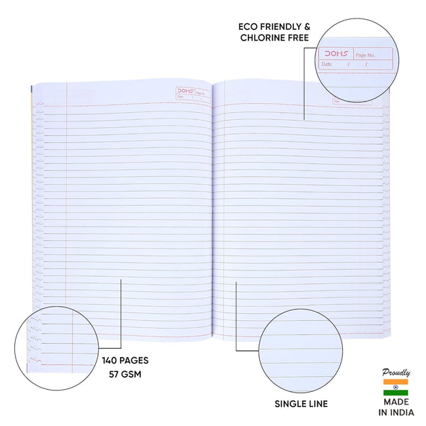 AM0480 Doms Single Line A4 Note Book  140 Pages (Pack of 6)