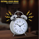 3068 Analog Twin Bell Alarm Clock (Silver) High Volume Bedside Luminous Alarm for Bedroom/Office