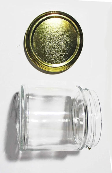 AM2999 Piramal Jar Round Glass Jar with Airtight Metal Lid, 190 ml, Gold Lid 1 Pcs