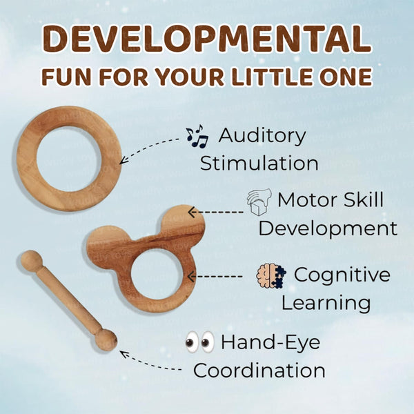 A07156 Wooden Teether and Rattles Toy Set for Babies