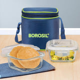 AM3696 Borosil 320ml Square Lunch Box with Bag Set of 2