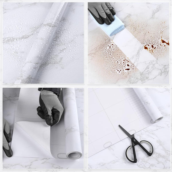 AM3414 White Marble Foil Kitchen Stickers(60CMX2M) 1 Piece