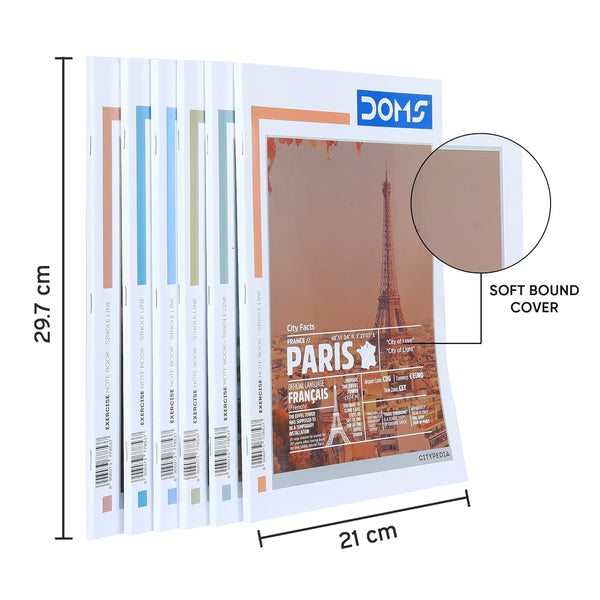 AM0480 Doms Single Line A4 Note Book  140 Pages (Pack of 6)