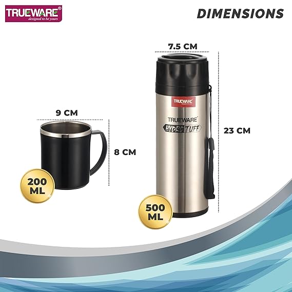 AM2410 Trueware Splash Set SS Inner Mugs 2 Nos 500ml Insulated Mug 200ml Thermosteel Hot or Cold