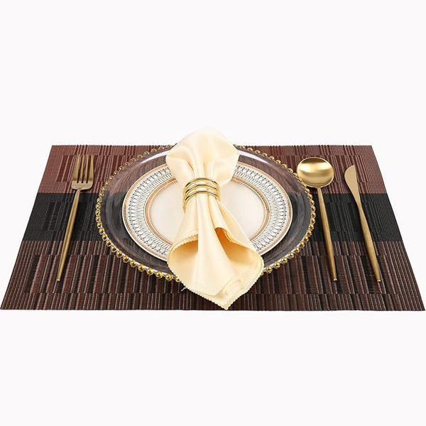 3184 4PCS Mats Non-Slip Heat Resistant Place Mats for Kitchen Dining Table (45 x 30 cm), Brown Black