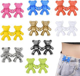 AM3230 Cute Bear Metal Jean Buttons Pins Waist Tightener Clips for Loose Jeans, No-Sew Adjustable Waistband Buckle for Pants, Detachable Bear Design for Women and Skirts Set of 2