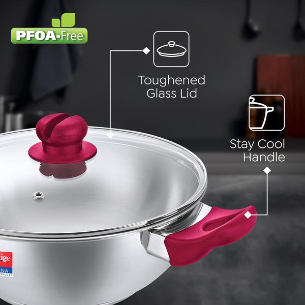 AM2606 Prestige Platina Popular SS Kadai 2.25ltr, Fry Pan 1.9ltr And Saucepan 1.5ltr 3PCS BYK Set Cookware