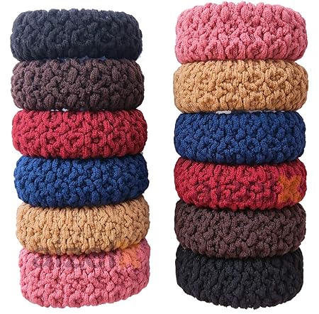 AM1205 Sober Elastic Rubber Band, Cotton Ponytail Holders, Thick Rubber Bands for Girls Pack of 12 (Multicolor)