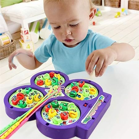 AM2926 Fishing Game LMI-9923 for Kids with Sound Include 32 Pieces Fishes and 4 Fishing Rod Fish Catching Game Multicolour