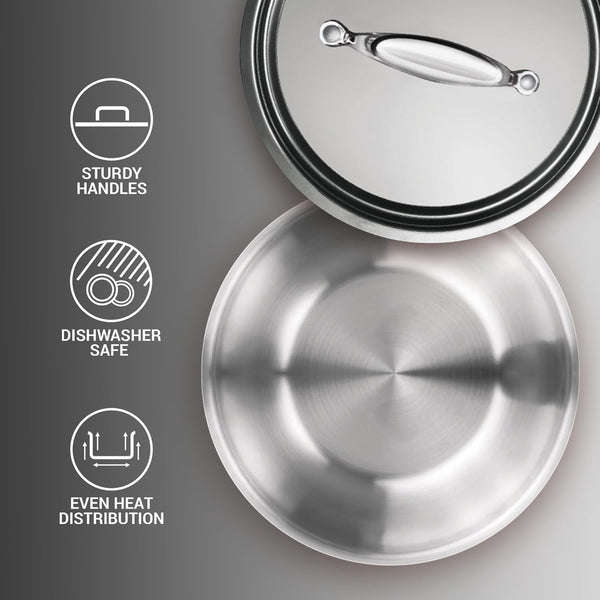 AM0972 Milton Pro Cook Triply Silver Tasla 24cm Designed For Healthy Cooking