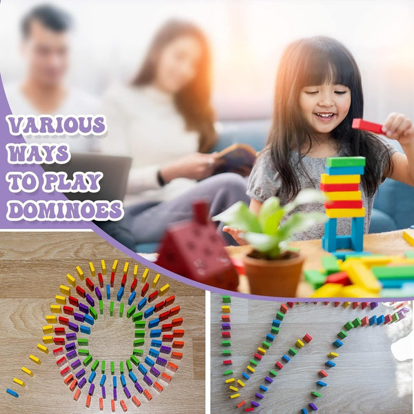 A07129 Wudly Stack & Tumble Dominos – 120 Pcs Natural Wood Colorful Blocks
