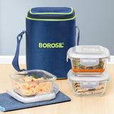 AM3694 Borosil Square 320ml Microwavable Glass Lunch Box Set Of 3