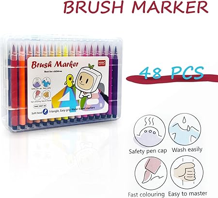 AM2444 Brush Marker Pen Best For Children Soft Head Triangle Easy Grip Water Based Marker Pen HMC-9005 24Pcs