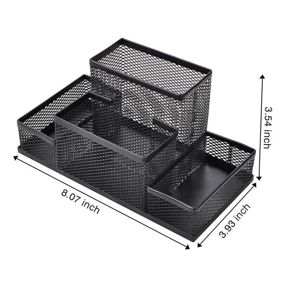 3572  4 Compartment Metal Mesh Desk Organizer Stationary Storage Stand Pen, Pencil Holder For Office, Home
