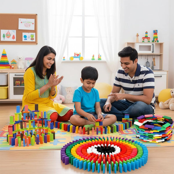 A07129 Wudly Stack & Tumble Dominos – 120 Pcs Natural Wood Colorful Blocks