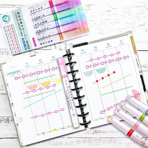 AM0432 Curve Highlighter Pens Set, 6 Colored Cute Outline Curve Highlighters Pens