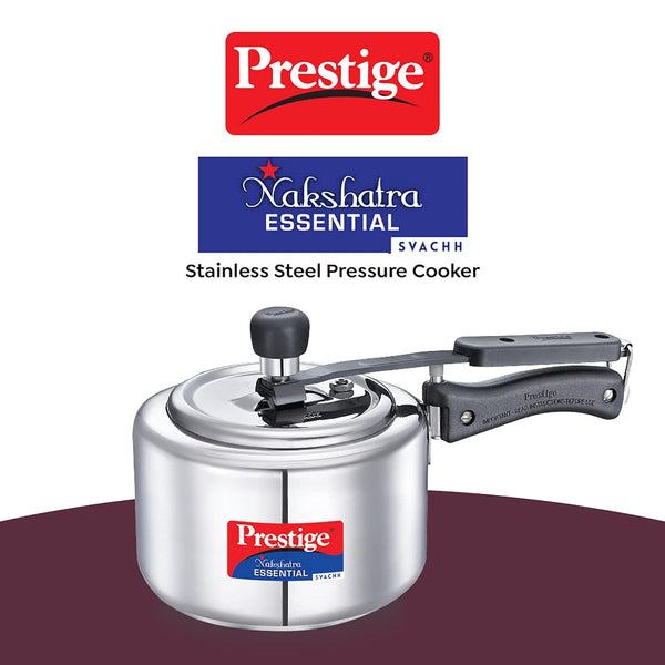 AM2246 Prestige 2L Nakshatra Essential Svachh Stainless Steel Pressure Cookers( Silver, Tri-Ply Bottom, Inner Lid)