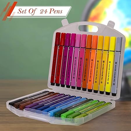 AM2448 Washable Water Color Pen Coloring Drawing Card Making Sketch Pen Set HMC-6388 24Pcs Multicolours