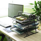 3058 Metal Mesh 4 Tier Paper Tray Organizer For Desk Stackable File Rack