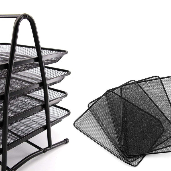 3058 Metal Mesh 4 Tier Paper Tray Organizer For Desk Stackable File Rack