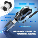 A06703 Car Vacuum Cleaner, 12V DC Portable Handheld Auto Vacuum with LED Light, Multiple Attachments for Car Interior