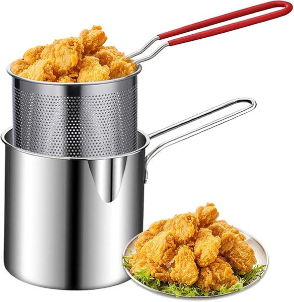 12026 Small Deep Frying Pot With Strainer Basket (2 Pc Set)