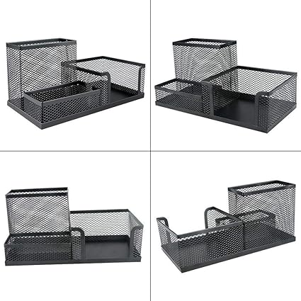 3571  3 Compartment Metal Mesh Desk Organizer Stationary Storage Stand Pen, Pencil Holder for Office, Home