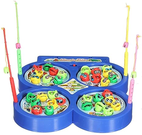 AM2926 Fishing Game LMI-9923 for Kids with Sound Include 32 Pieces Fishes and 4 Fishing Rod Fish Catching Game Multicolour