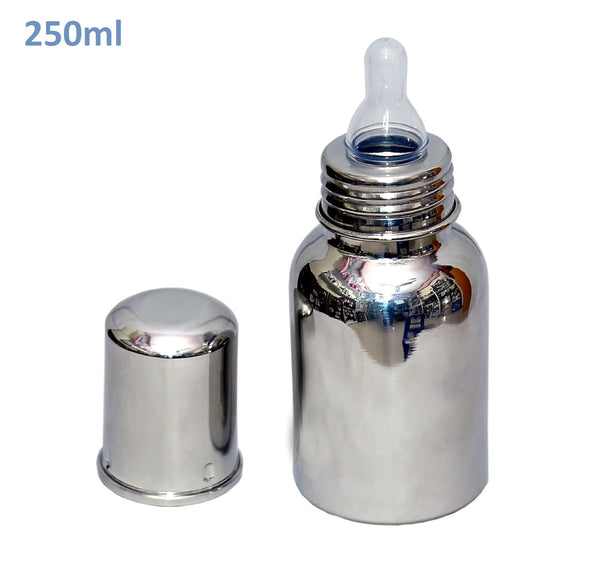 3782 BabyCare Stainless Steel Infant Baby Feeding Bottle | Milk Bottle for New Born Baby - Capacity 250ml - Joint Less 304 Grade