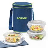 AM3695 Borosil Round 400ml Microwavable Lunch Box Set Of 3