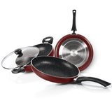 AM0977 Milton Granito Kitchen Set of 3pcs Tawa 28cm,Fry Pan 24cm and Kadhai 24cm with Glass Lid Induction Bottom Non-Stick Coated Cookware Set (Aluminium, 3 - Piece)