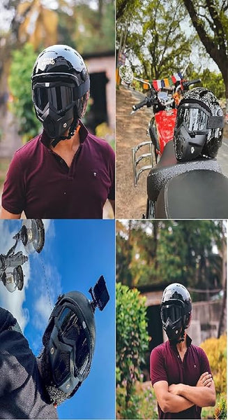 3169 Motorcycle Face Mask - UV Protective ,Anti-Scratch Goggles with Detachable Dust Filter Mask