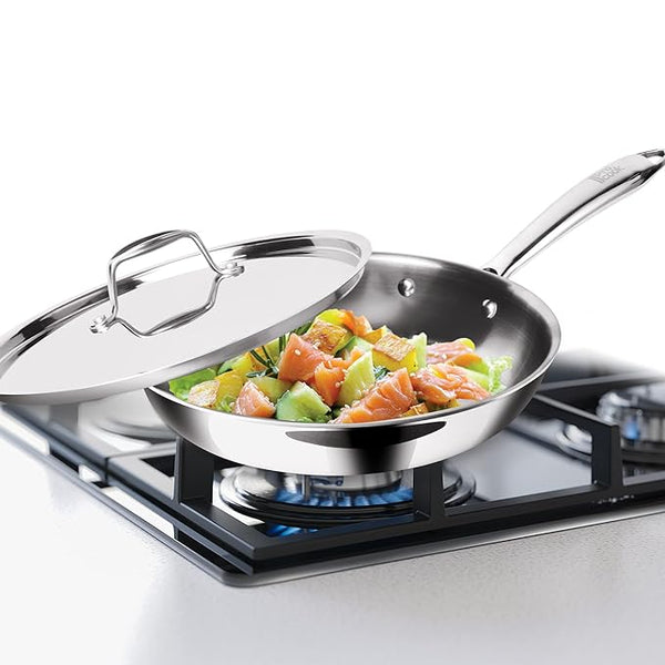 AM0976 Milton Pro Cook Triply Frypan With SS Lid 24cm Designed For Healthy Cooking