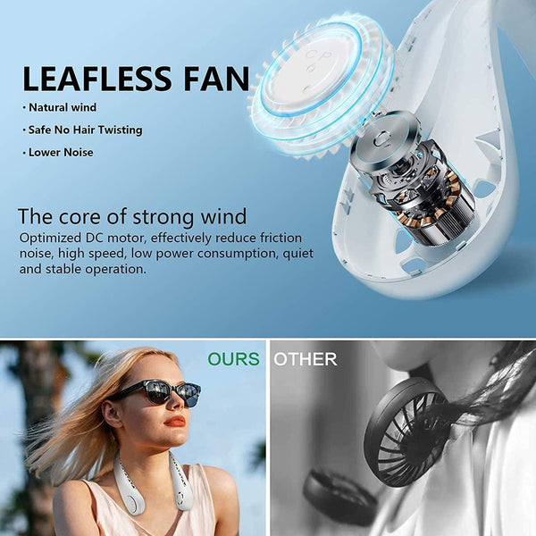 3708 Portable Rechargeable Neck Fan, USB Charging Battery Fan , Smart Mini Hand Free 3 High Speed Fan ,360° Cooling Low Noise Hanging Neck Fans