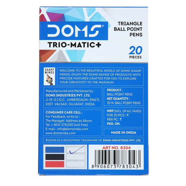 AM0489 Doms Trio-Matic + Ball Point Pens Blue,Pack of 20